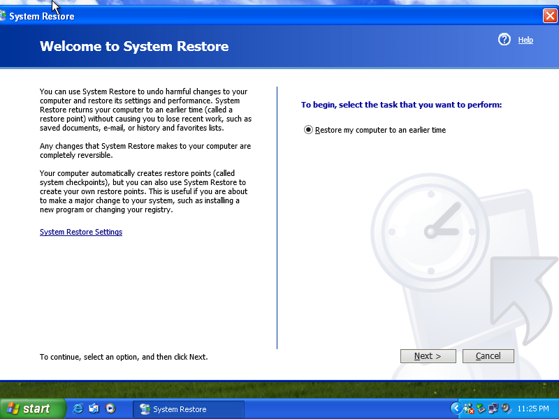 Windows eXPerience Initial Release System Restore